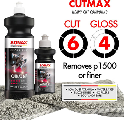 Cutmax Compound 246141 | High-Abrasive Paint Correction Polish for P1500 Grit Sanding Marks | Silicone-Free, Dust-Free, and Odorless | Long Buffing Cycle for Severe Weathered Paint | 250Ml