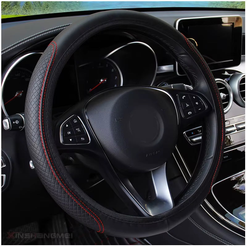 Automobile Universal Steering Wheel Cover Non-Slip Car Steering Wheel Cover Non-Slip Embossed Leather Car-Styling