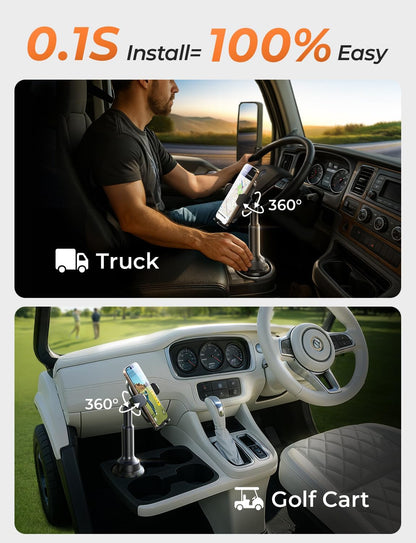 Cup Phone Holder for Car No Shaking Car Phone Holder Mount, 360° Adjustable Car Accessories for Women Truck Jeep, Golf Accessories for Iphone 16E 16 15 14 13 Pro Max Samsung S25 All 4-7'' Phone