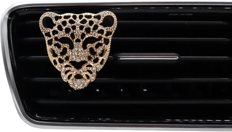 Leopard Car Accessories,2Pcs Golden Leopard Head Car Air Freshener Vent Clip for Women Teens,Refillable Essential Oils Perfumes Diffuser