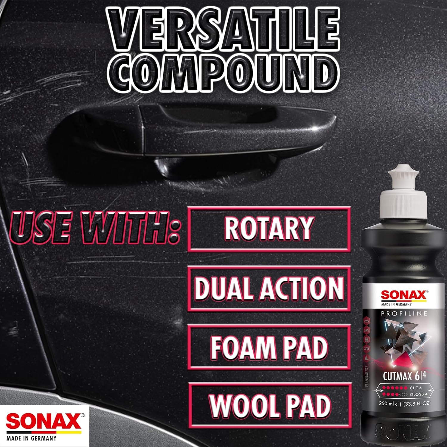 Cutmax Compound 246141 | High-Abrasive Paint Correction Polish for P1500 Grit Sanding Marks | Silicone-Free, Dust-Free, and Odorless | Long Buffing Cycle for Severe Weathered Paint | 250Ml