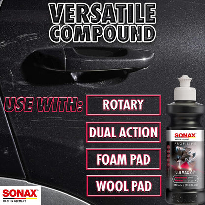 Cutmax Compound 246141 | High-Abrasive Paint Correction Polish for P1500 Grit Sanding Marks | Silicone-Free, Dust-Free, and Odorless | Long Buffing Cycle for Severe Weathered Paint | 250Ml