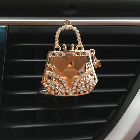 Gold Car Air Freshener - Diamond Purse High Heels Scent Diffuser Clip - Crystal Car Accessories for Women