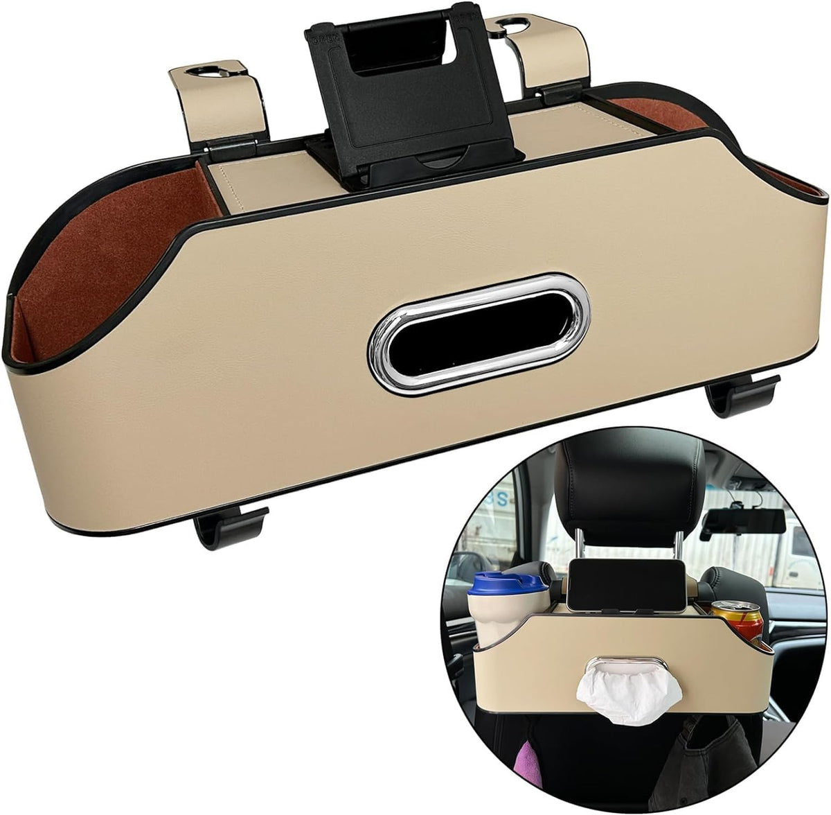 Car Storage Bag, Large Capacity Car Backseat Organizer,Ease of Use,Universal Car Organizer Back Seat,Car Storage Box,Compatible with Most Vehicles,Car Accessories (Beige)